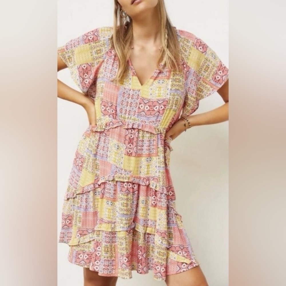 Anthropologie Robin Patchwork Print Mini Dress